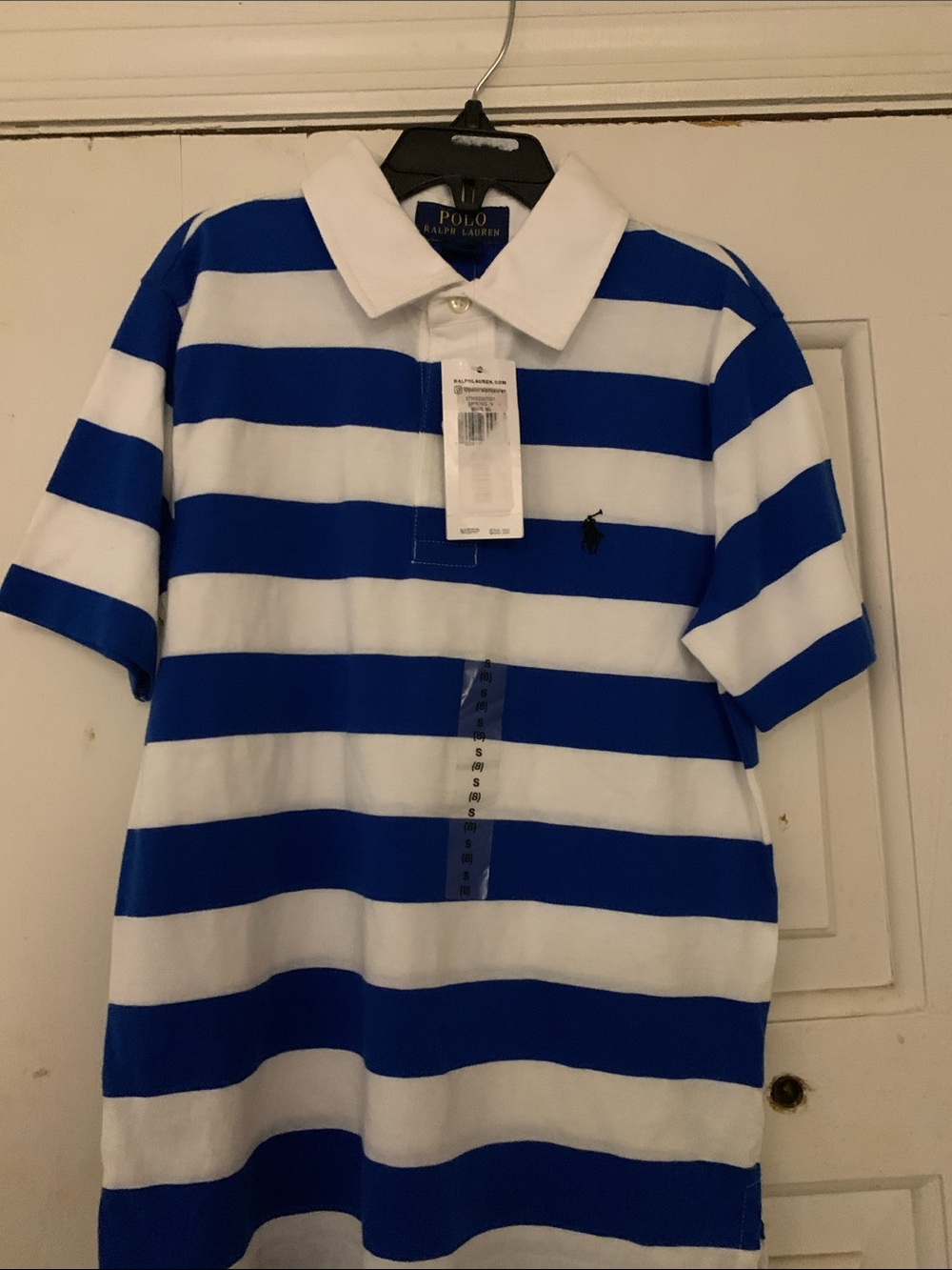 Polo by Ralph Lauren Royal Blue and White Striped Crewneck Polo Sweater
